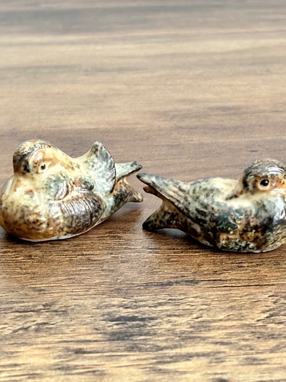 VINTAGE Otagiri Mottled Speckled Brown Duck Tucked Head Bird Mini Figurine Japan